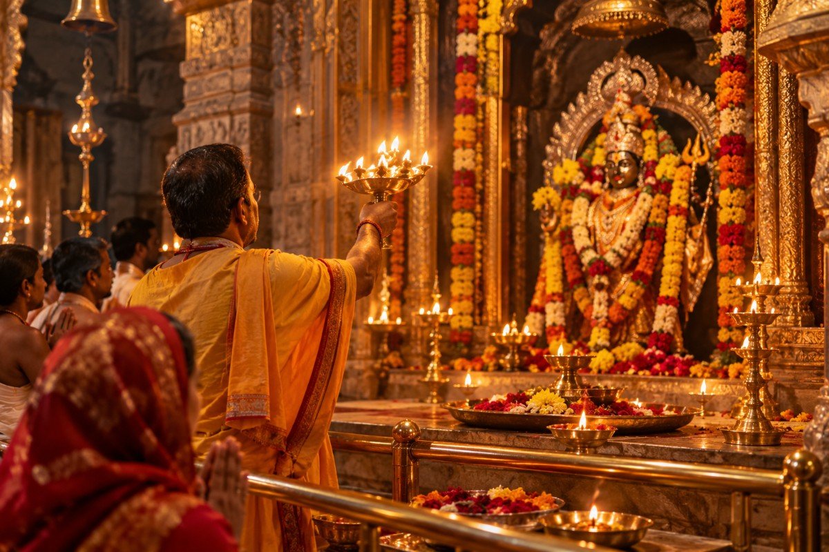 Golden Aarti at the Temple Shrine